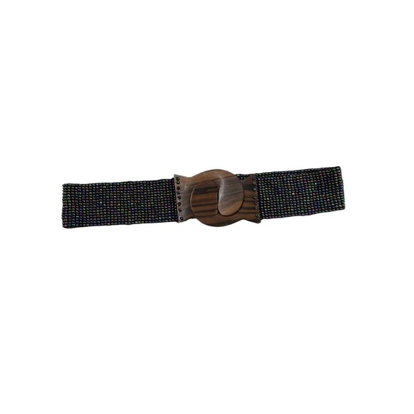 Beaded Stretch Belt With Wood Closure - Picture 1 of 5